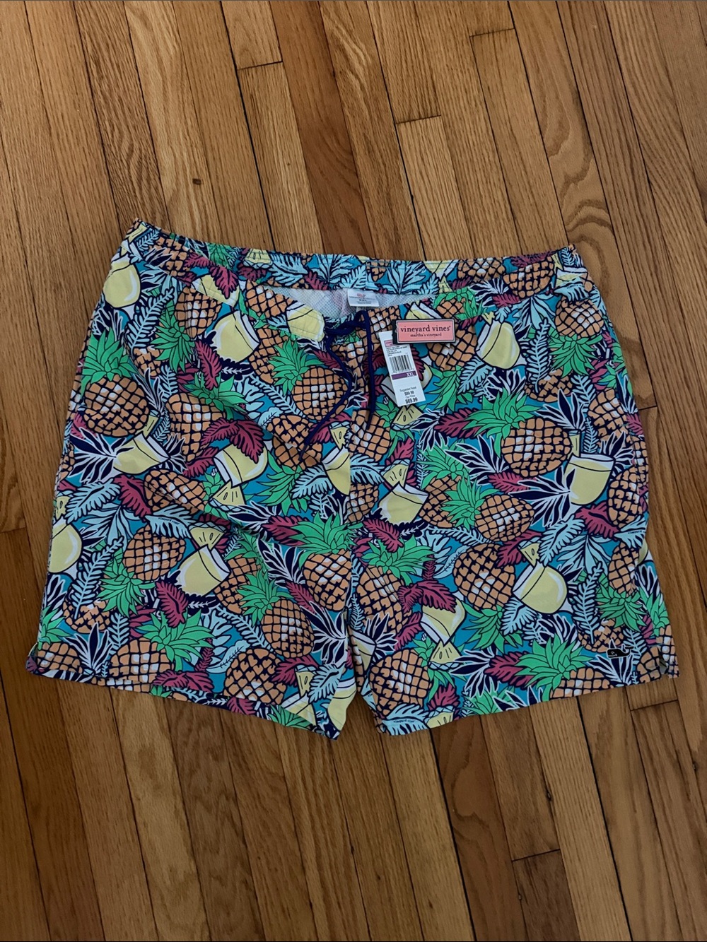 Vineyard Vines Tropical Pineapple Print Shorts in Yellow, Green, Navy
